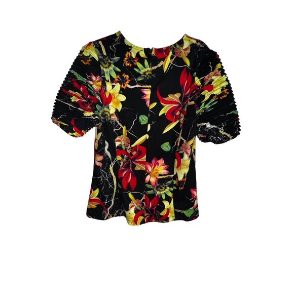 Floral Print Top By CQ By CQ -Large Polyester & Spandex Multi-Color Short Sleeve - Picture 2 of 9